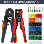 Self-Adjusting Wire Strippers and Crimper Tool,Hexagonal Self-Adjustable Ratchet Ferrule Crimping Tool Kit with Wire Terminals