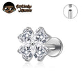 Silver-White CZ / Labret, Lip Piercing Jewelry / 16G 1.2x6mm / Ears / Heart