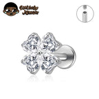 Silver-White CZ / Labret, Lip Piercing Jewelry / 16G 1.2x6mm / Ears / Heart