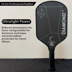 Double Black Diamond 16mm pickleball Paddle, T700 carbon fiber black matte surface, good spin performance