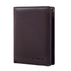 Men's Genuine Leather RFID Blocking Zip Wallet Vertical Credit Card Holder, Black/Coffee