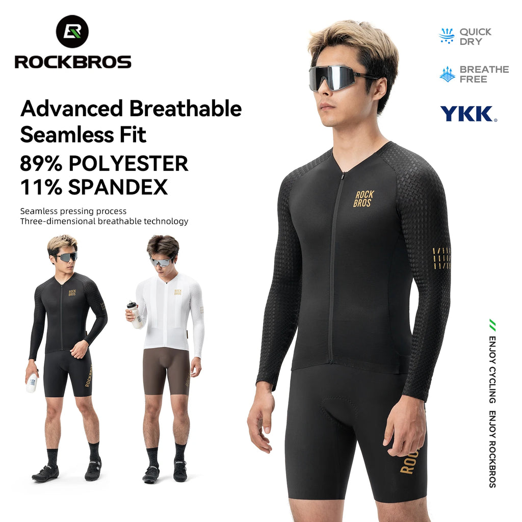 ROCKBROS Cycling Jersey Spring Autumn Lightweight High Elasticity Long Sleeve Bicycle Jersey Wicking Breathable MTB Bike Jersey