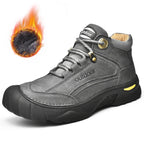 HIKEUP Men's Outdoor Hiking Shoes Cow Leather Winte Boot Waterproof Non-Slip Trekking Sneakers Durable Sports Protecting the toe