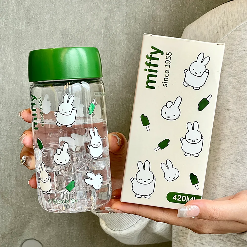 Miffy cartoon rabbit print clear plastic water cup, portable coffee tumbler, 1pc