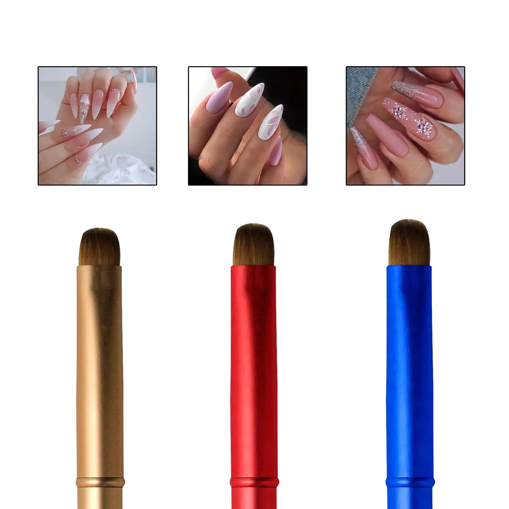 French nail art brush for acrylic & UV gel, elegant handle, blue/red/light gold styles