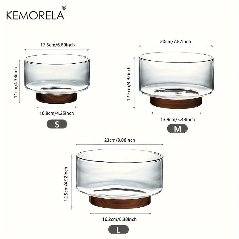 Glass Fruit Bowl Creative Large Salad Bowl Wood Base Snacks Popcorn Nuts Storage Bowls Home Christmas Snack Storage Container