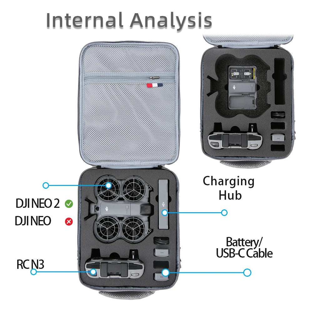 Portable Shoulder Bag Protective Backpack Travel Carrying Case Storage Bag for DJI NEO 2 Drone & Remote & Battery Accessories