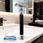iRAZOR Classic T-Shaped DE Double Edge Safety Razor for Men Black Textured Non-Slip Shaving Machine Ideal Christmas Gift