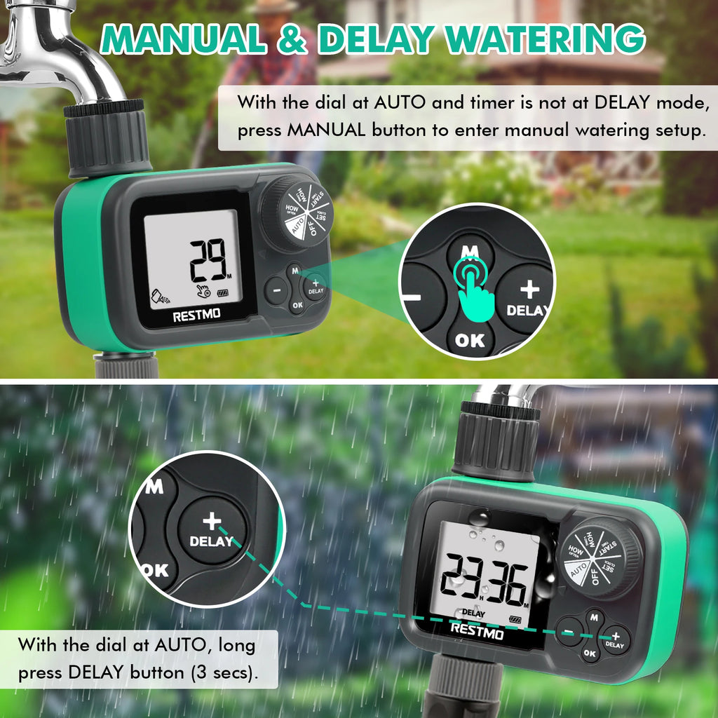 Low Water Pressure Garden Water Timer Sprinkler Controller for Rain Barrels, Green