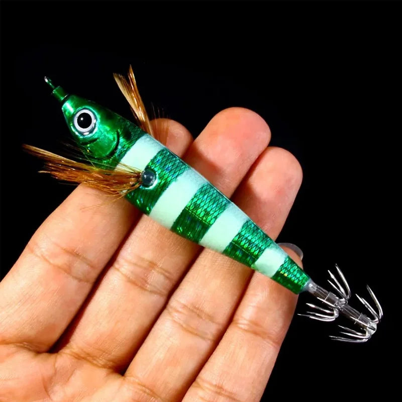 Ackibbik 7pcs Horizontal Squid Jigs Jigging Baits for Sea Fishing Artificial Squid Hook Saltwater Wood Shrimp Lure