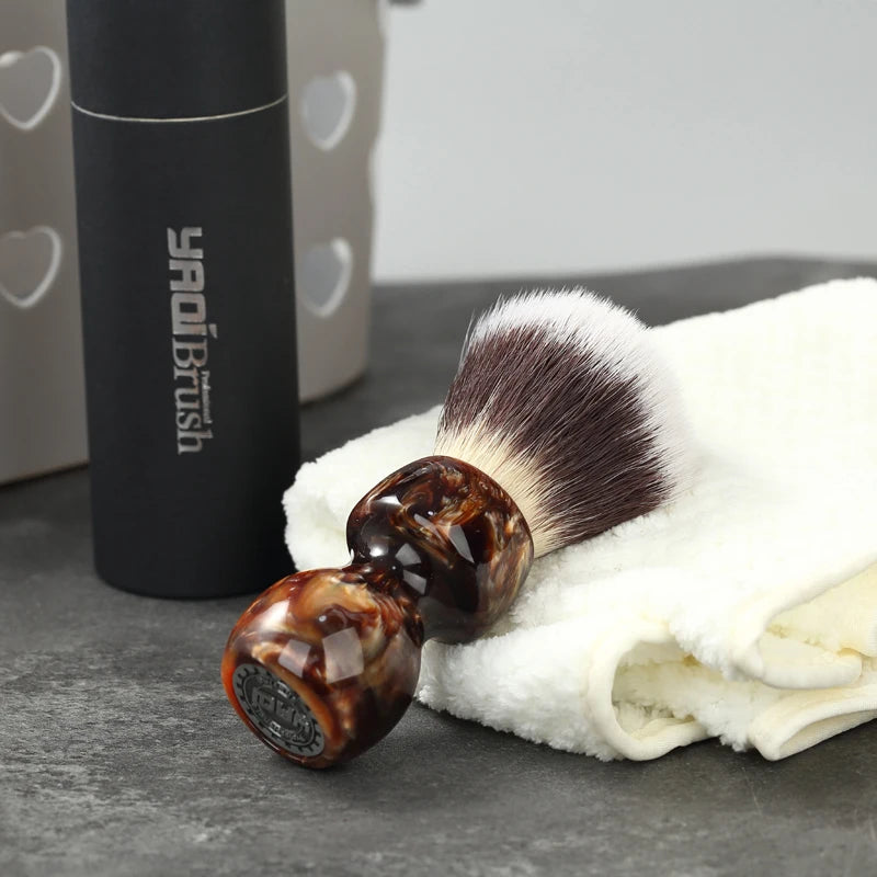 YAQI Caramel Cat's Whisker Synthetic Shaving Brush for Men, Wet Shave