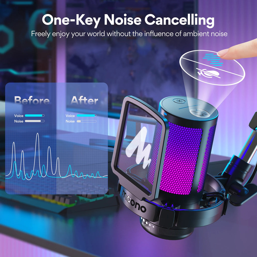 maono DGM20S USB Microphone Gaming Mic Condenser Mic RGB USB Mic with Mic Gain and Noise reduction software for Gaming,Recording