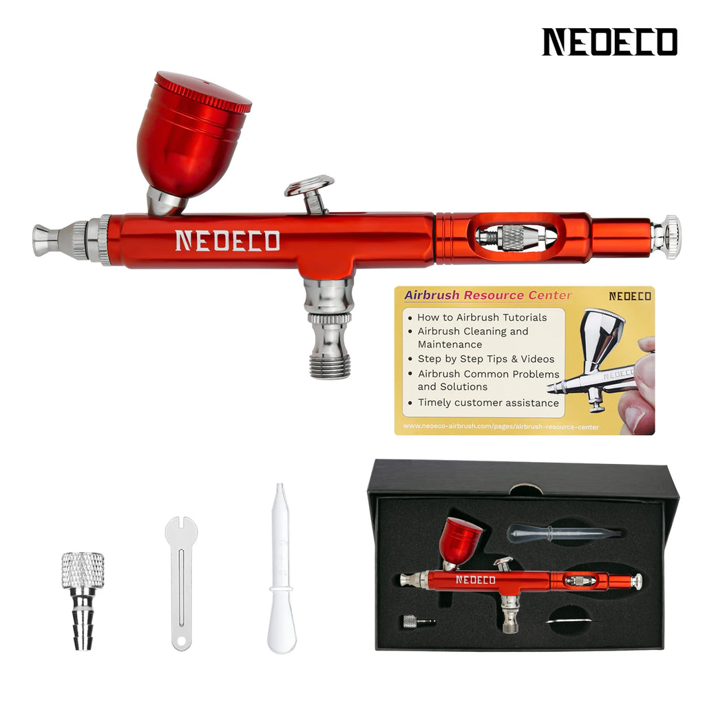 Neoeco Dual-Action Gravity Feed Airbrush Gun Kit, 3 Nozzle Sets, Aluminum