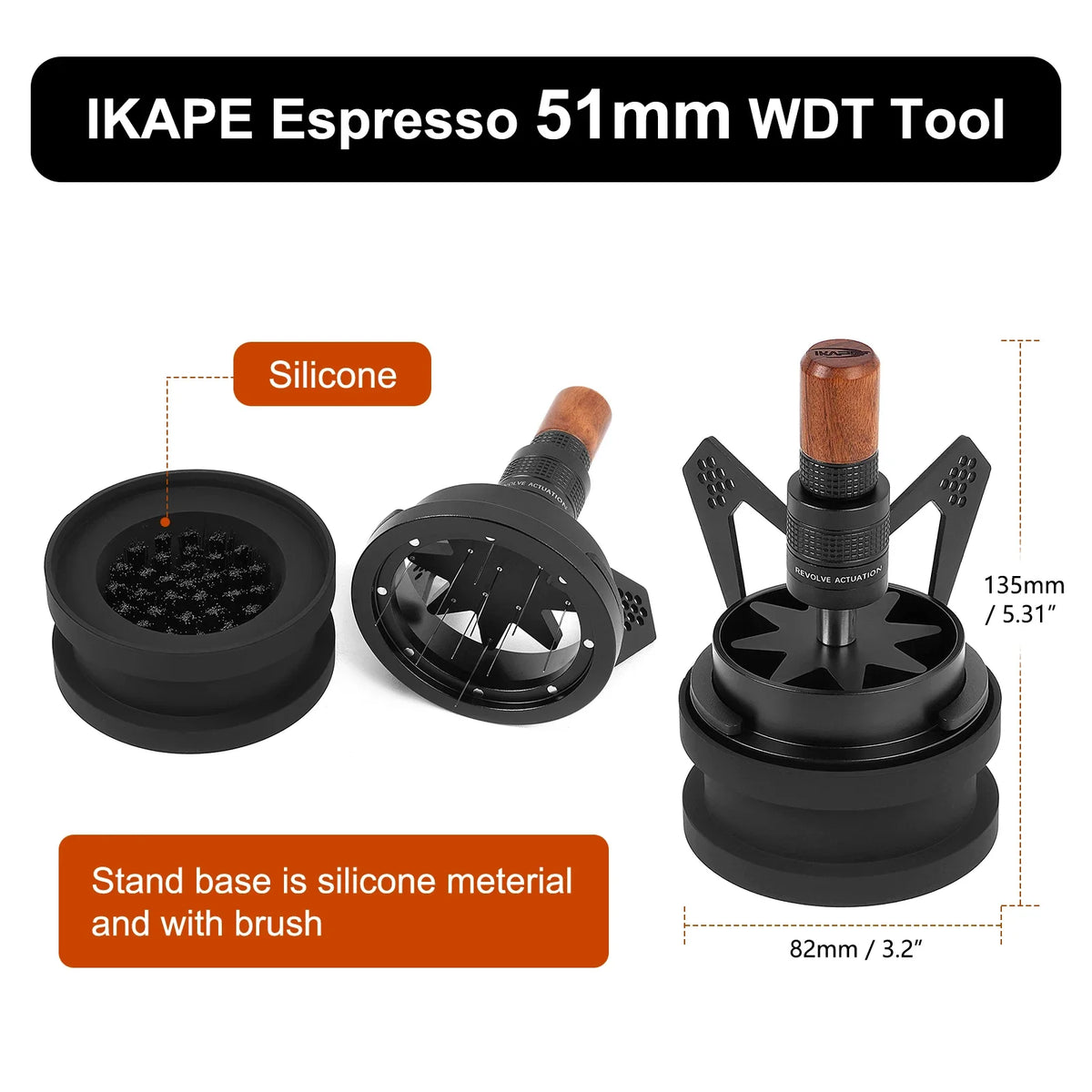 IKAPE Rotary WDT Tool, Espresso Stirrer Distribution Tool for Barista, 0.4MM 10 Needles Espresso Coffee Stirrer with Brush Stand