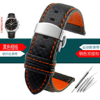 Carbon Fiber Pattern Leather Watch Strap 18mm 20mm 21mm 22mm 23mm 24mm Black Red Orange Stitching Watchband Bracelet Wristband