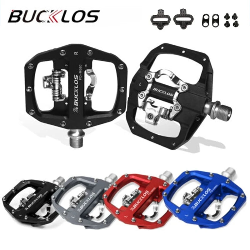 BUCKLOS Pedals MTB Bike Flat Pedal Platform Bearing Dual Function Fit SPD System Aluminum Alloy Mountain Bike Pedal Bicycle Part