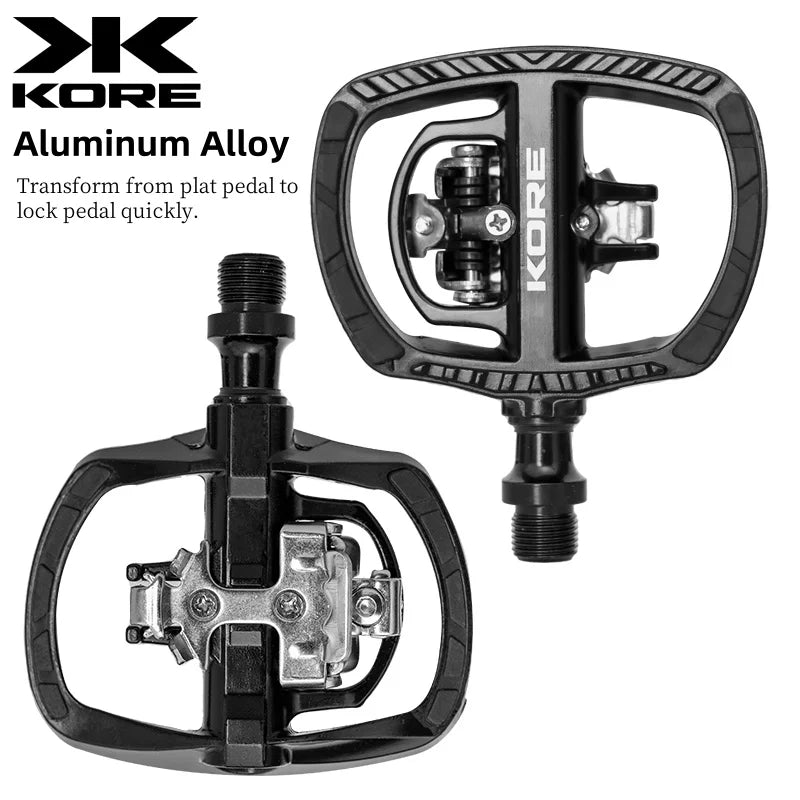 KORE MTB Lock/Flat Pedals Double DU Sealed Clipless 9/16" Crank with SPD Cleats Ultralight Bicycle Parts Aluminum Alloy Pedal