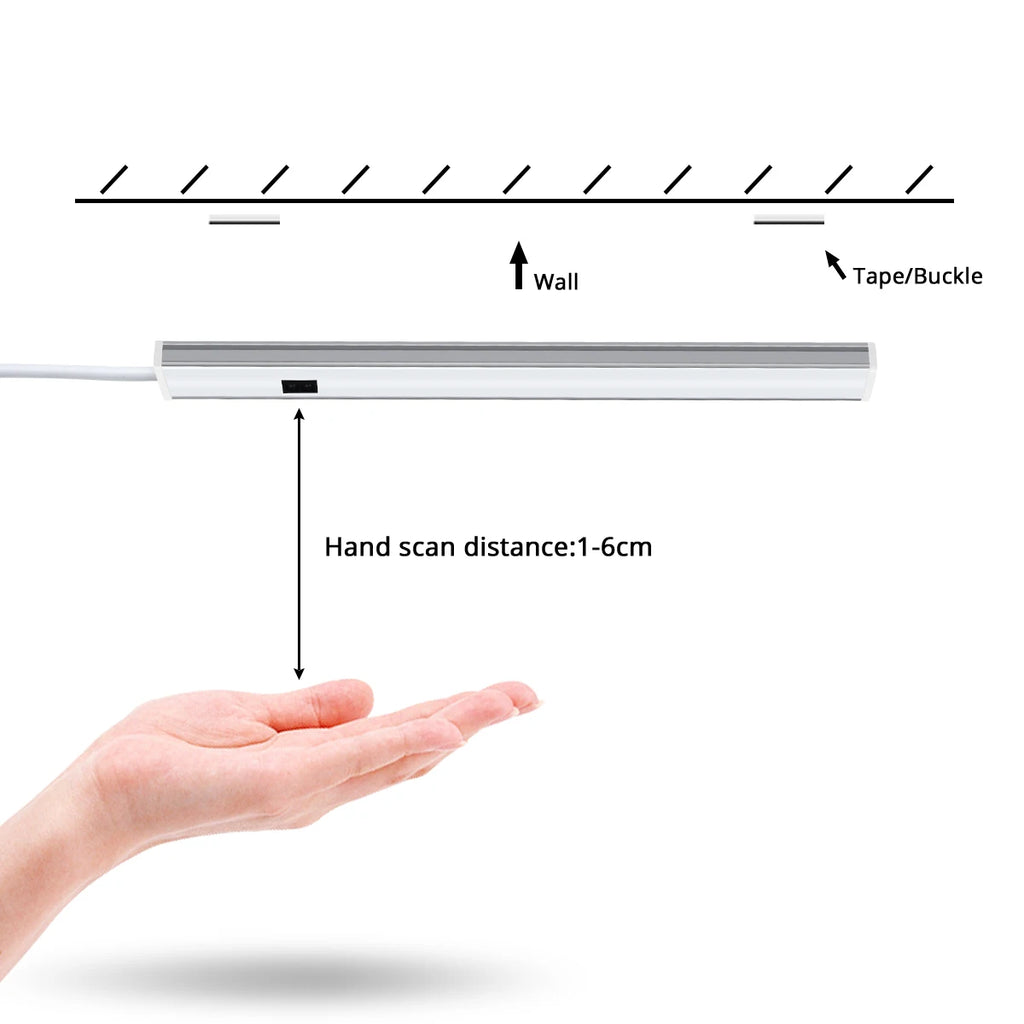 Kitchen Under Cabinet Sensor LED Lighting Kit Linkable LED Bar Light Hand Sweep Dimmable Switch Counter Shelf Workbench Closet
