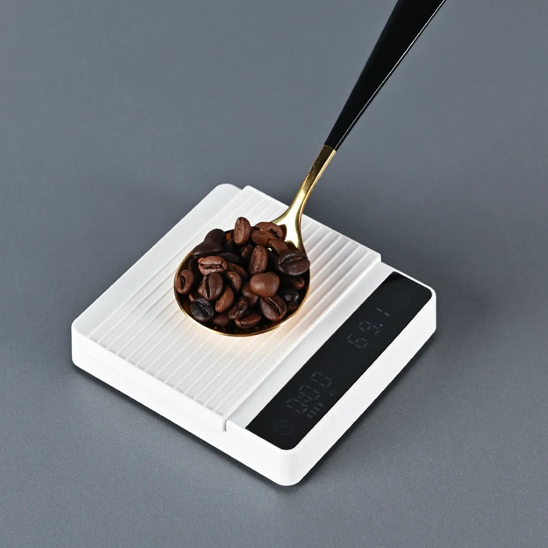 Mini Smart Coffee Scale with Timer 2kg x 0.1g Digital Kitchen Scale, White