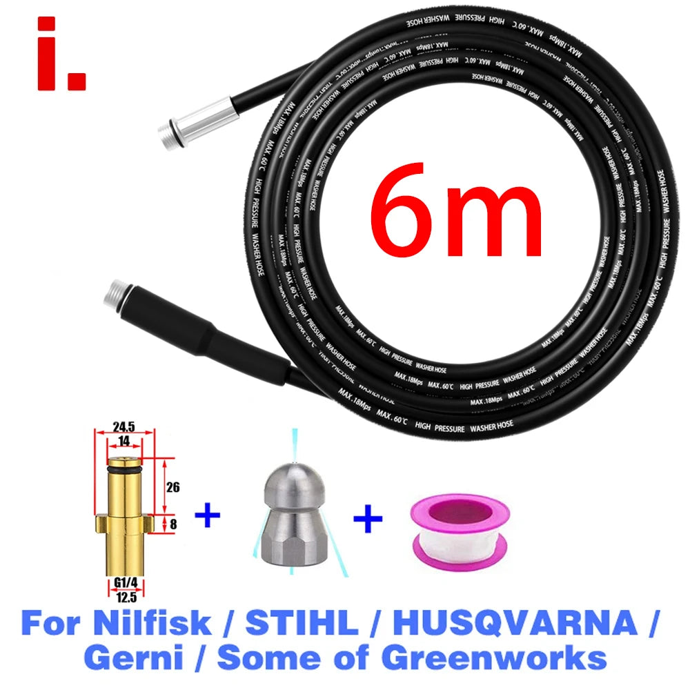 6M Sewer Drain Water Cleaning Hose Pipe Cleaner for Karcher Huter Hammer Nilfisk STIHL Bosch Lavor High Pressure Washer