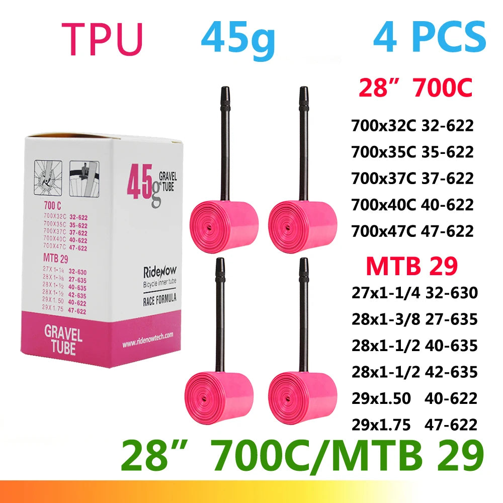 RideNow TPU Bike Inner Tube 700C 700x18 23 25 28 32 35 37 40 47C Road Bicycle Tire MTB Bike Camera 29x1.5 1.75 1.9 pneu aro