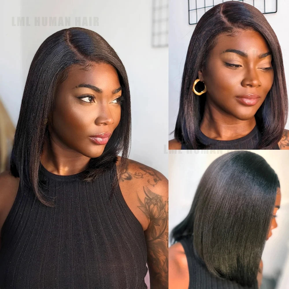 Yaki Straight Human Hair Lace Front Wig 13x4 HD Lace Pre Cut Pre Plucked 200% Density