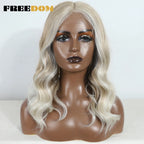 FREEDOM Synthetic Lace Front Wigs For Women 20 inch Short Bob Curly Natural Wavy Wig Ombre Blonde Brown White Wig Cosplay Wig