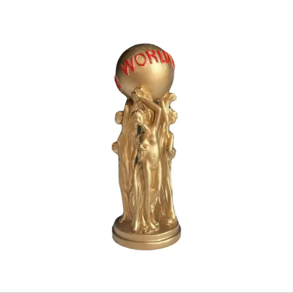 1 Piece of Light Luxury Art Ornament Featuring Three People Holding a Ball, with a Golden Texture and Engraved Text: the World Is Yours, a Great Item for Creating an Inspirational Atmosphere on the Living Room Table