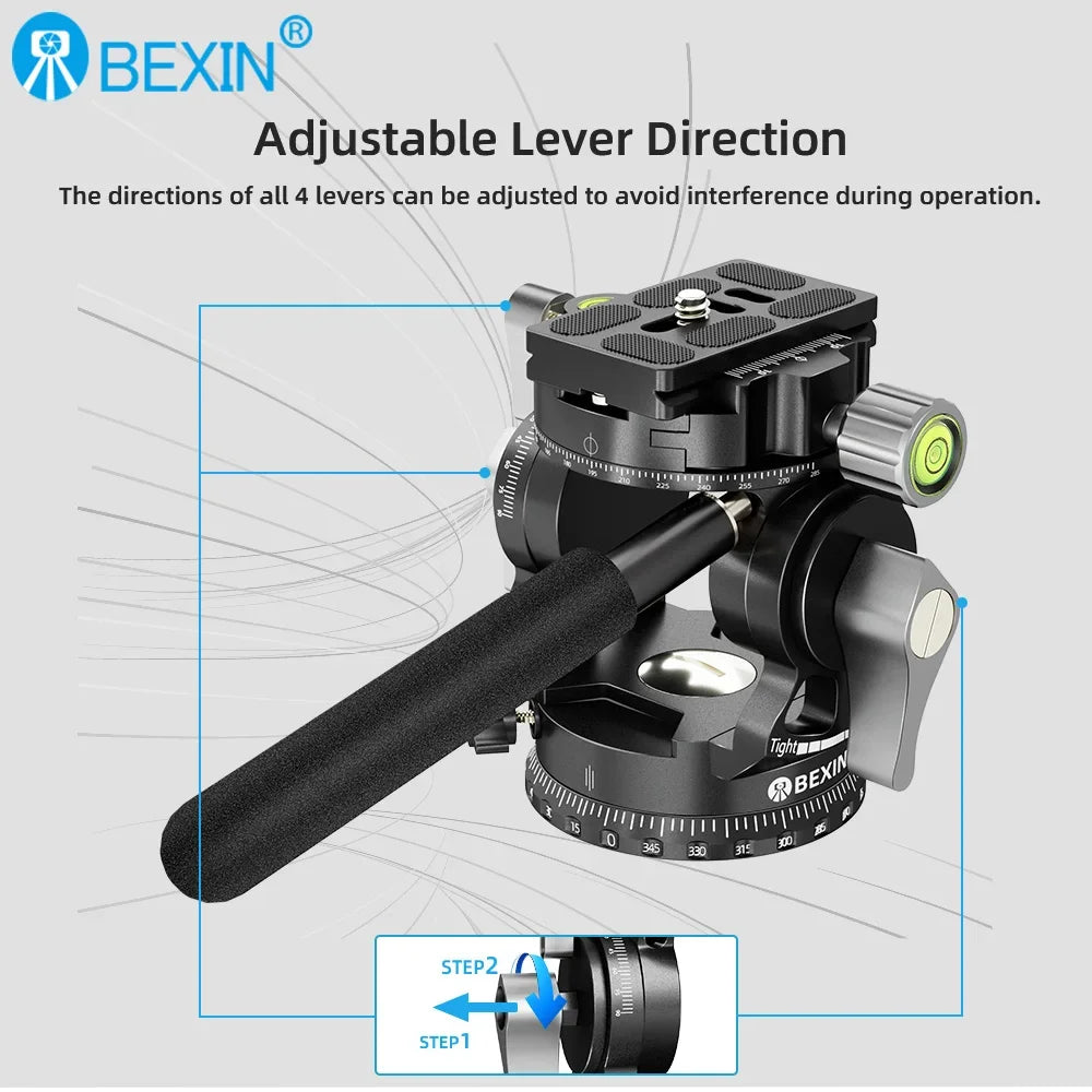 BEXIN New Hollow Video Hydraulic Head -80°+90° Double Panoramic Structure CNC Lightweight Compact Fluid Video Head for Tripod