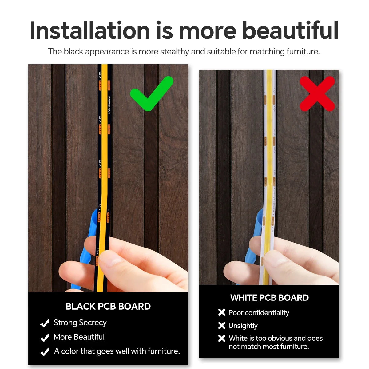 1-10 Channel COB LED Strip Kit - Black PCB, With No-Drill Dimmable Penetrating Board Touch Sensor Switch for Cabinet Background