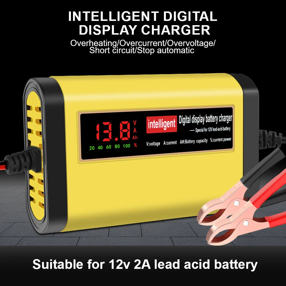 2A 12V Automotive Battery Chargers 3 Stages Intelligent Pulse Repair Car Battery Maintance Storage Cell Charging Device Digital