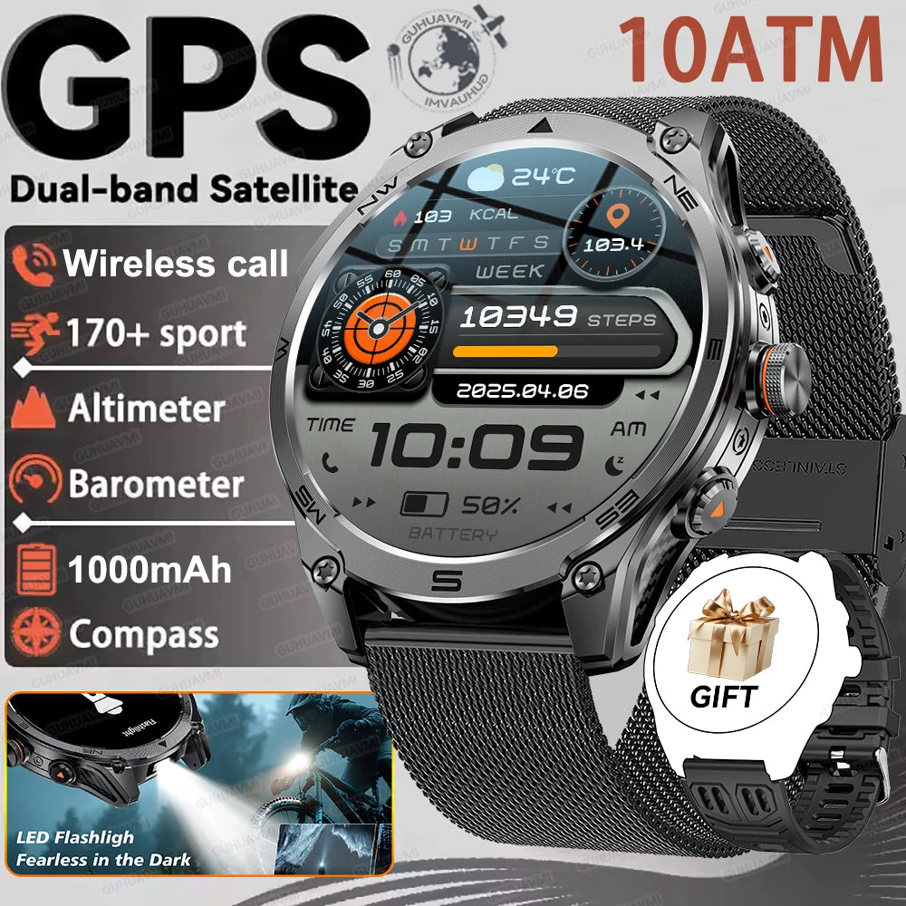 2026 New 1000mAh Big Battery Smart Watch Men Outdoor GPS Compass 10ATM Waterproof Bluetooth Call AMOLED HD Swim Sport Smartwatch