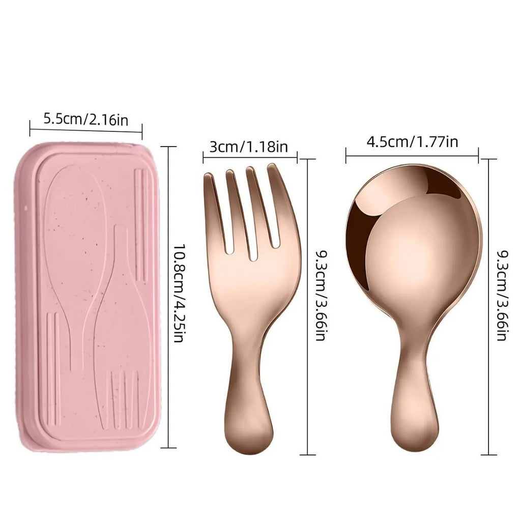 Stainless Steel Tableware Set Spoon Fork 2Pc Portable With Box Outdoor Camping Cutlery Lunch Hiking Camp Cooking Travel Flatware
