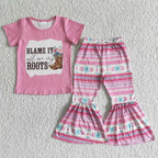 Wholesale No Moq Mama Baby Girl Clothes Short Sleeve Shirt Leopard Bell Bottom Pants Outfits Toddler Children Mother's Day Set