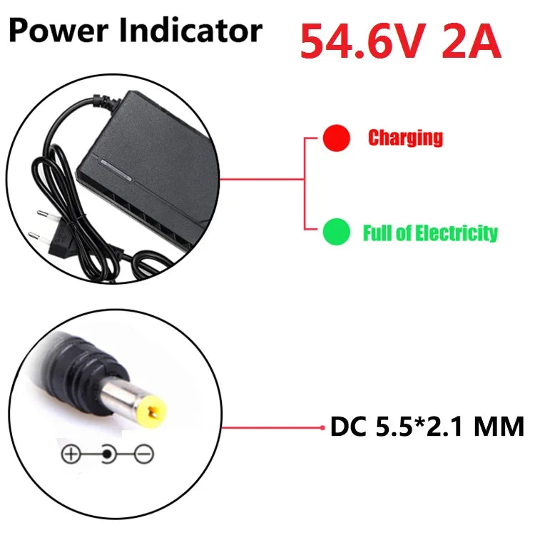 48V/60V/72V Charger 2A/5A Lithium-ion Battery Pack Charger 54.6V/67.2V/84V Intelligent Fast Charging EU Plug With Cooling Fan