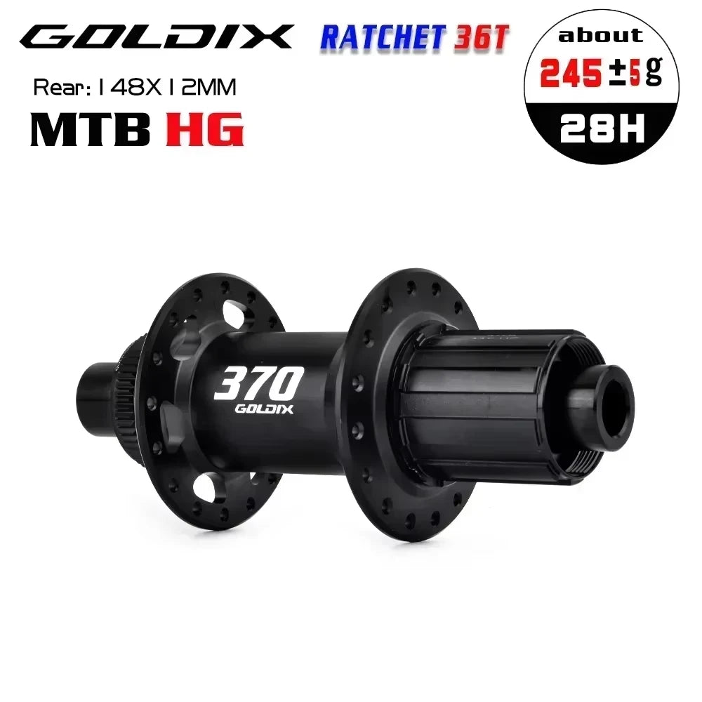 GOLDIX M370 36T Ratchet Bicycle Hubs 28 Hole J-Bend Spoke Center Lock Disc Brake Mountain Bike Hub HG/XD/MS 4pcs Seal Bearing