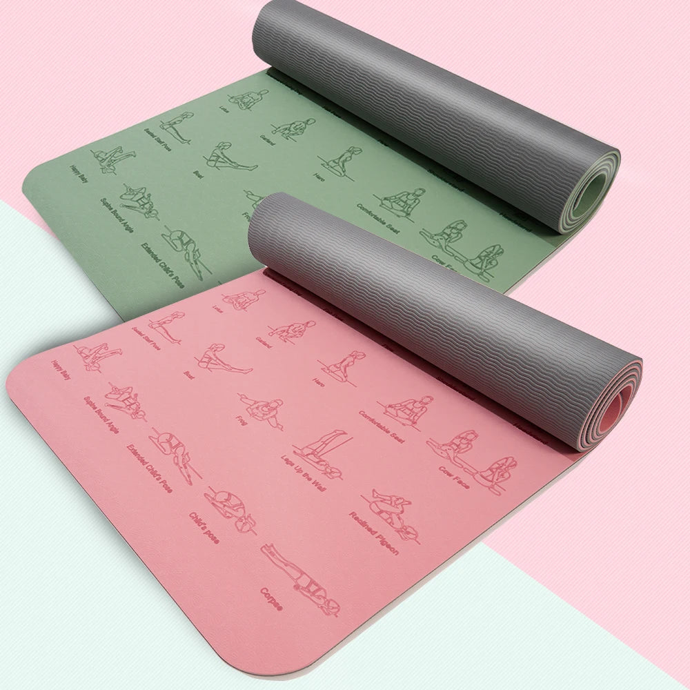 TPE Yoga Mat Non-Slip Eco-Friendly 57x183cm Exercise Mat Mint Green or Pink