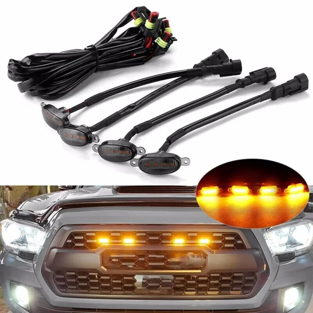 Universal Car Front LED Grille Light Smoked Amber White 12LED Grill Light Eagle Eye Lamp For Off Road Trunk SUV Ford Toyota 12V
