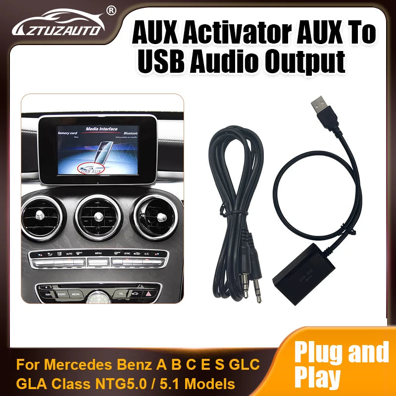 7 Inch Car Screen AUX to USB Adapter for Mercedes Benz NTG 5.0 / 5.1 System Audio Input Output Converter Aux Activator