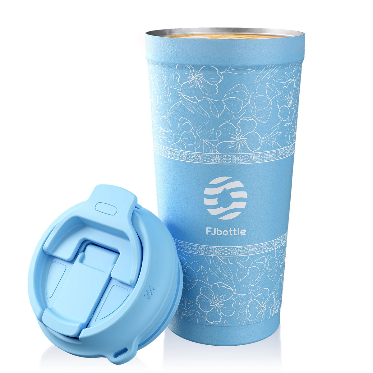 Fjbottle 500ml Flower Coffee Mug Stainless Steel Vacuum Flask Straw and Direct Drinking Insulated Tumbler Coffee Cup