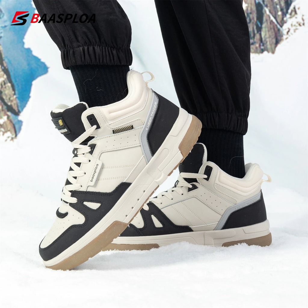 New Baasploa Men's Winter Cotton Shoes Thickened Men's Shoes Outdoor Non-Slip Waterproof Men's Casual Sports Walking Shoes