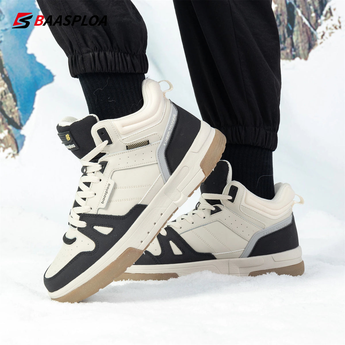 New Baasploa Men's Winter Cotton Shoes Thickened Men's Shoes Outdoor Non-Slip Waterproof Men's Casual Sports Walking Shoes