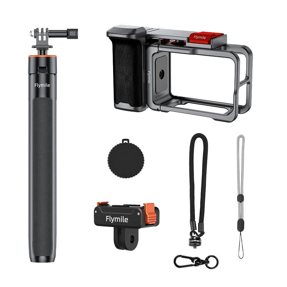 Flymile Action 5 Pro Camera Grip Holder Metal Cage for DJI Action 5 Pro/Action 4 Accessories Shutter Button Photography Handle