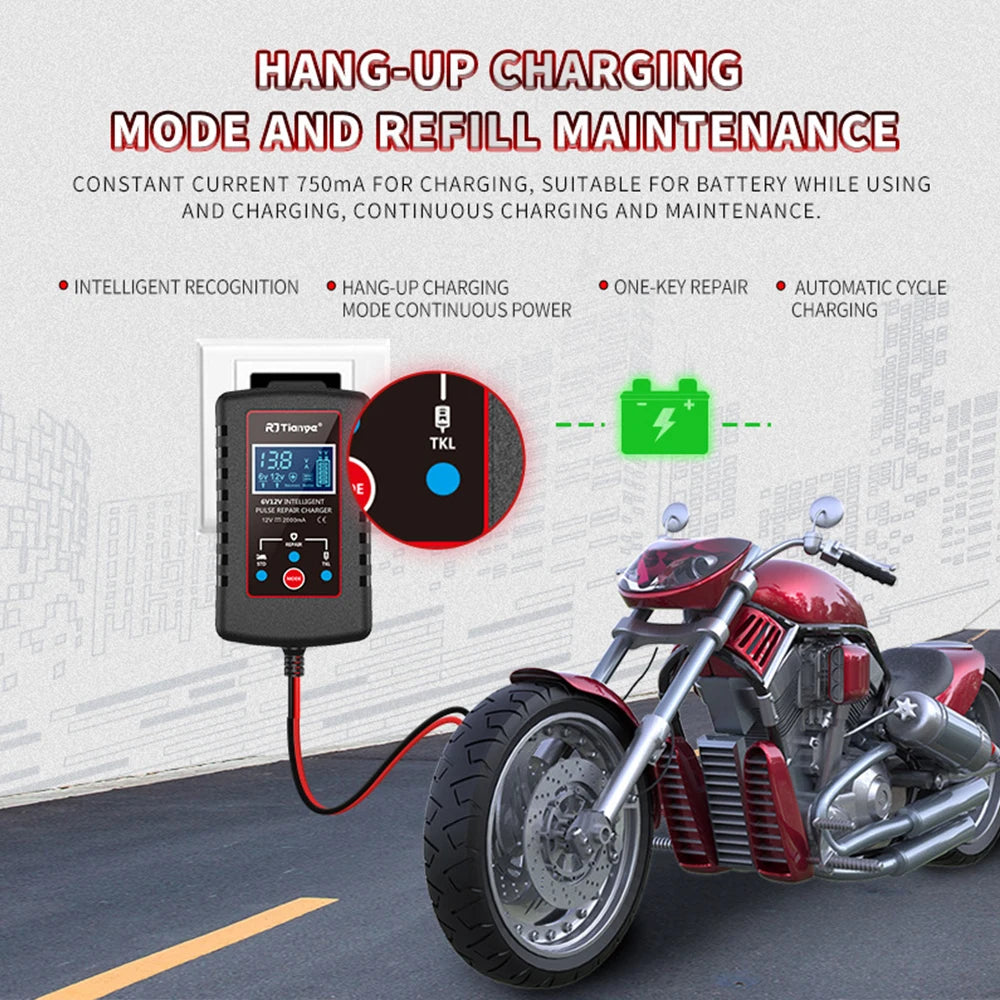 Car Automatic Float Charger 6V 12V Switch Smart Battery Charger ASE Adapter Cable Multiple Protections For Motorcycle Lawn Mower