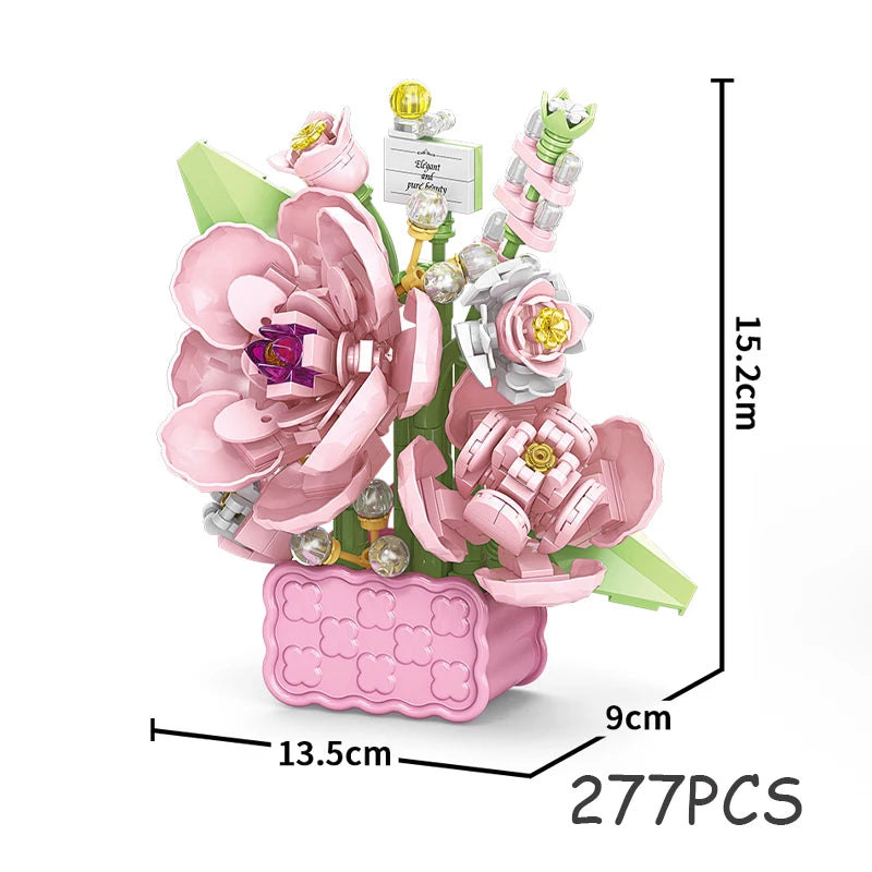 Rose Eternal Flower Basket Potted Plants Mini Particle Building Block,DIY Sunflower Flower Ornament Assembled Toy,For Kids Gifts