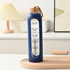32oz 1L Time-marked Glass Water Bottles Drink Bottle Bamboo Lid Free of Lead Motivational Sport Silicone Sleeve Bottle
