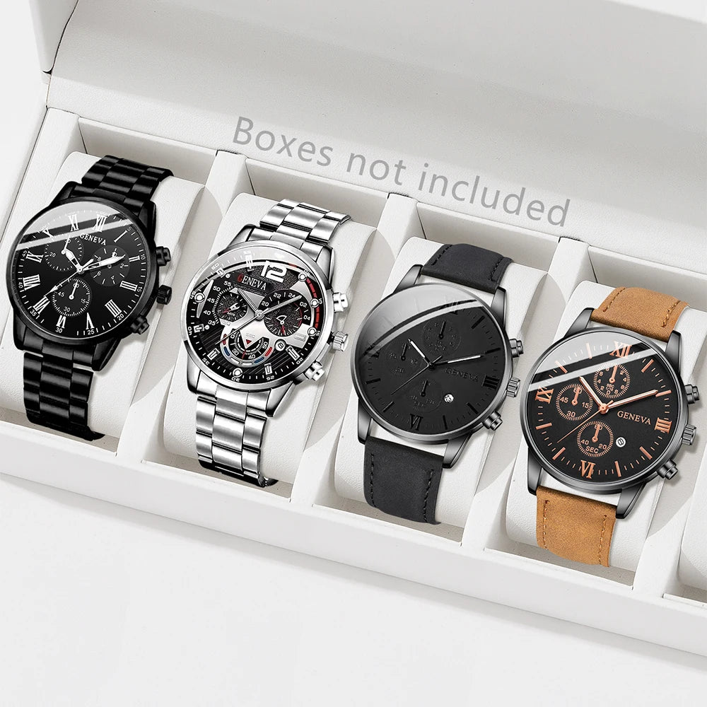 4PCS Men's Watch Set Business Trend Fashion Classic Quartz Watch Suitable for Daily Clothing Matching Perfect Holiday Gift