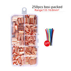 250pcs GT Copper Connecting Pipe Wire Joint Small Copper Tube Terminal Cable Lug Bootlace Ferrule Kit with Crimping Pliers