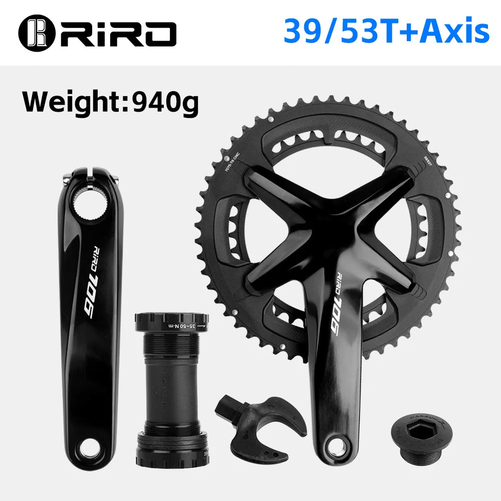RIRO Road Bike Integrated Crankset Crank Arms For Bicycle Hollowtech 110 Bcd Connecting Rods Candle Pe 2 Crowns 53/39 50/34