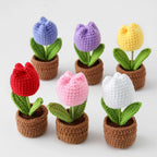 Mini Tulips Crochet Flowers Potted Cute Knitting Flowers Table Car Decor Handmade Artificial Tulips Flores Tejidas